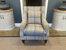 Laura Ashley Wingback Armchair – Blue & Beige Check – Cushion Included RRP: £800
