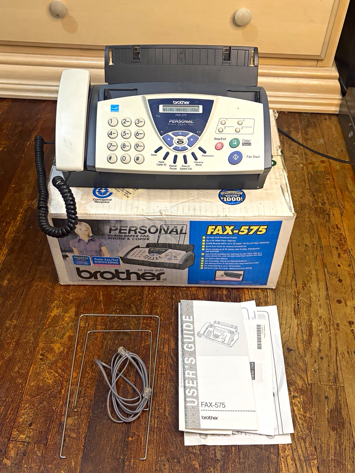 Brother FAX-575 Personal Fax Machine w/ Handset Manuals & Original Box
