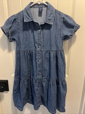 Gap Kids Denim Tiered Short Sleeve Casual Dress Buttons. Size M (8)