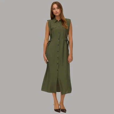 Vero Moda Vestido Camisa Largo Smanicato Regulable Verde Midi Algodón - Imagen 1 de 4