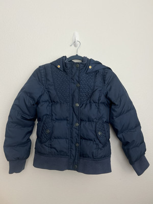 Y2K 90s Juicy Couture Puffer Jacket Navy Blue Hooded Bomber Streetwear Girls 10