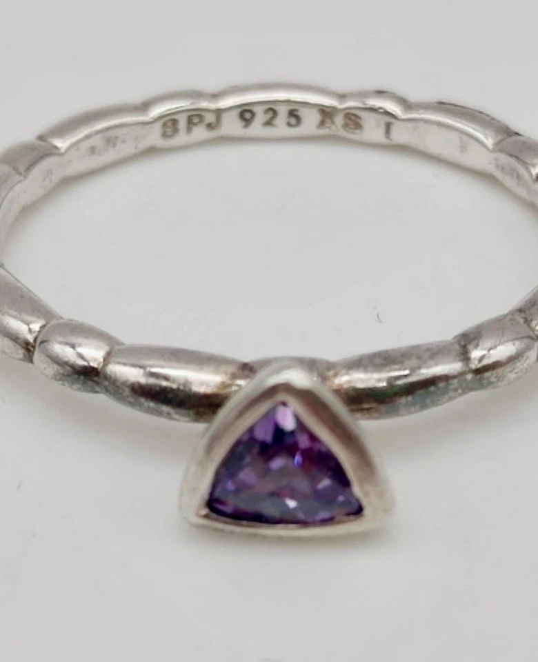 Anello Fedina Argento 925 E Cristallo Viola Taglio Brillante Vintage Gioiello - Immagine 3 di 4