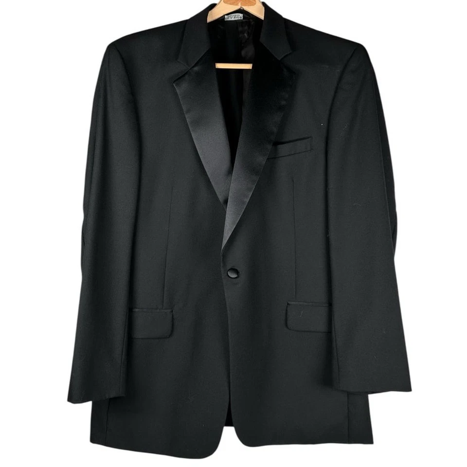 Jos. A. Conjunto de traje de esmoquin de dos piezas pantalones blazer de lana negros Bank para hombre talla 44L Foto 2 de 4