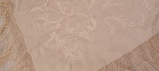 Vintage Piano Shawl/scarf Ivory 100 Silk Embroidered 60"x60" / 9" Fringe