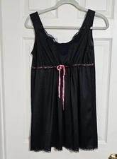 VTG Kayser Babydoll Nightgown Semi Sheer Black w Pink Ribbon Empire Waist Sz Sm