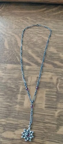 Vintage Sterlingsilber Büroklammer Kette & roter Stein Blume 16" 9,0 Gramm - Bild 1 von 7