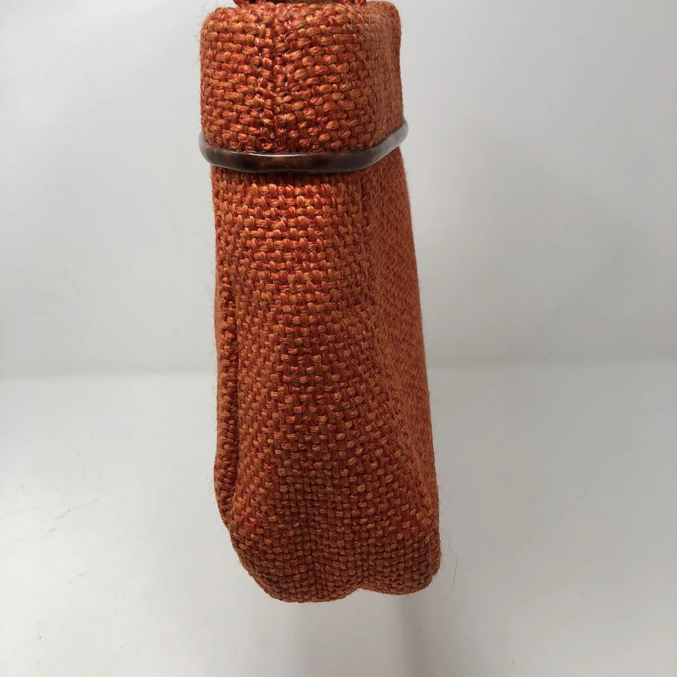 Bolso de Mano Vintage Julius Resnick Mango Lucite Naranja Tejido Tweed Años 60 Foto 4 de 4