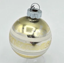 Vtg Shiny Brite Yellow White Striped Stripe Mercury glass CHRISTMAS ORNAMENT