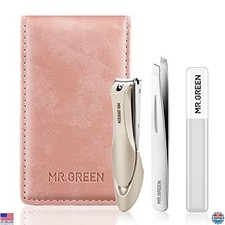 Stainless Steel Nail Clipper Set, 3Pcs Manicure Pedicure Kit with Case, Pink