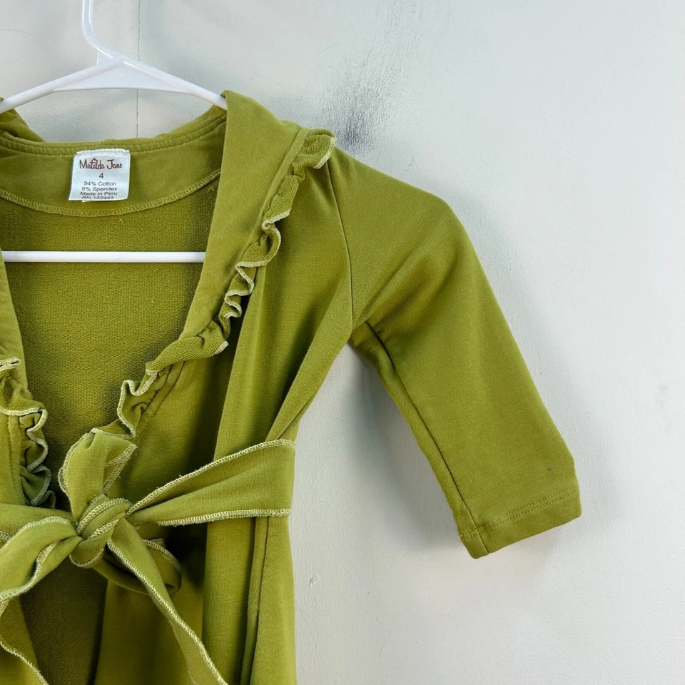 Matilda Jane Girls 4 Green Top Cardigan Long Sleeve Belt Ruffle Open Tie 13021 - Image 4 of 4