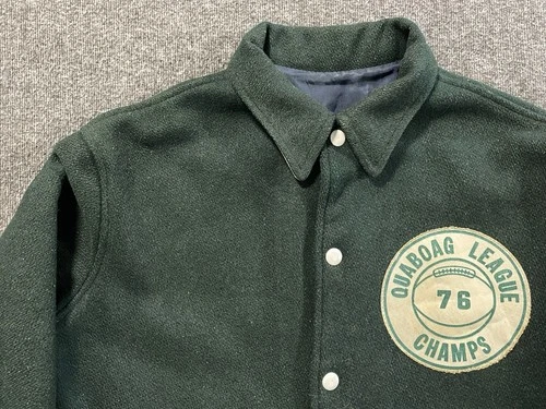 Vintage 70s Varsity Jacket Mens Small Green Wool Preppy Quaboag League Champs image 4
