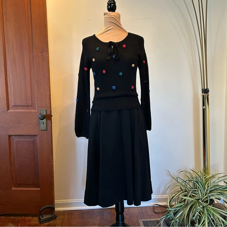 Vintage Ciao Ltd. Negro Lana Suéter Vestido Lunares Talla 12 Foto 2 de 4