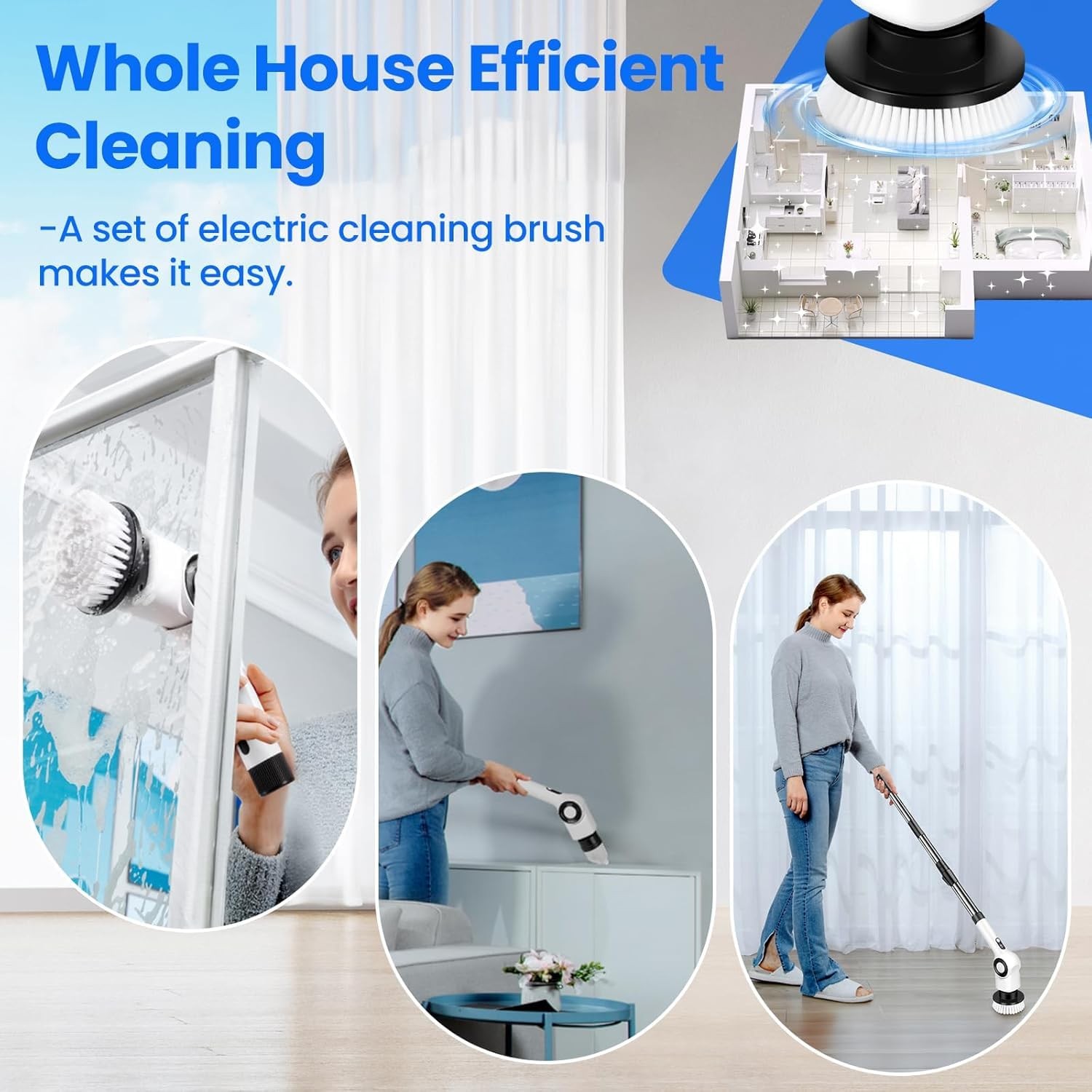 Electric Spin Scrubber Cordless Power Shower with 7 Brush 3 Speeds Adjustable