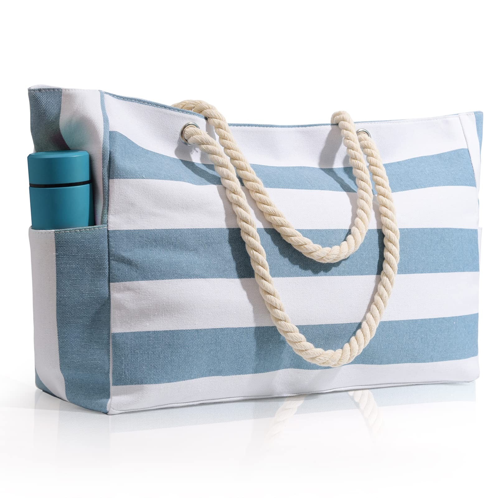 Waterproof Canvas Beach Bag for Women with Zipper - Large Sandproof Pool Tote