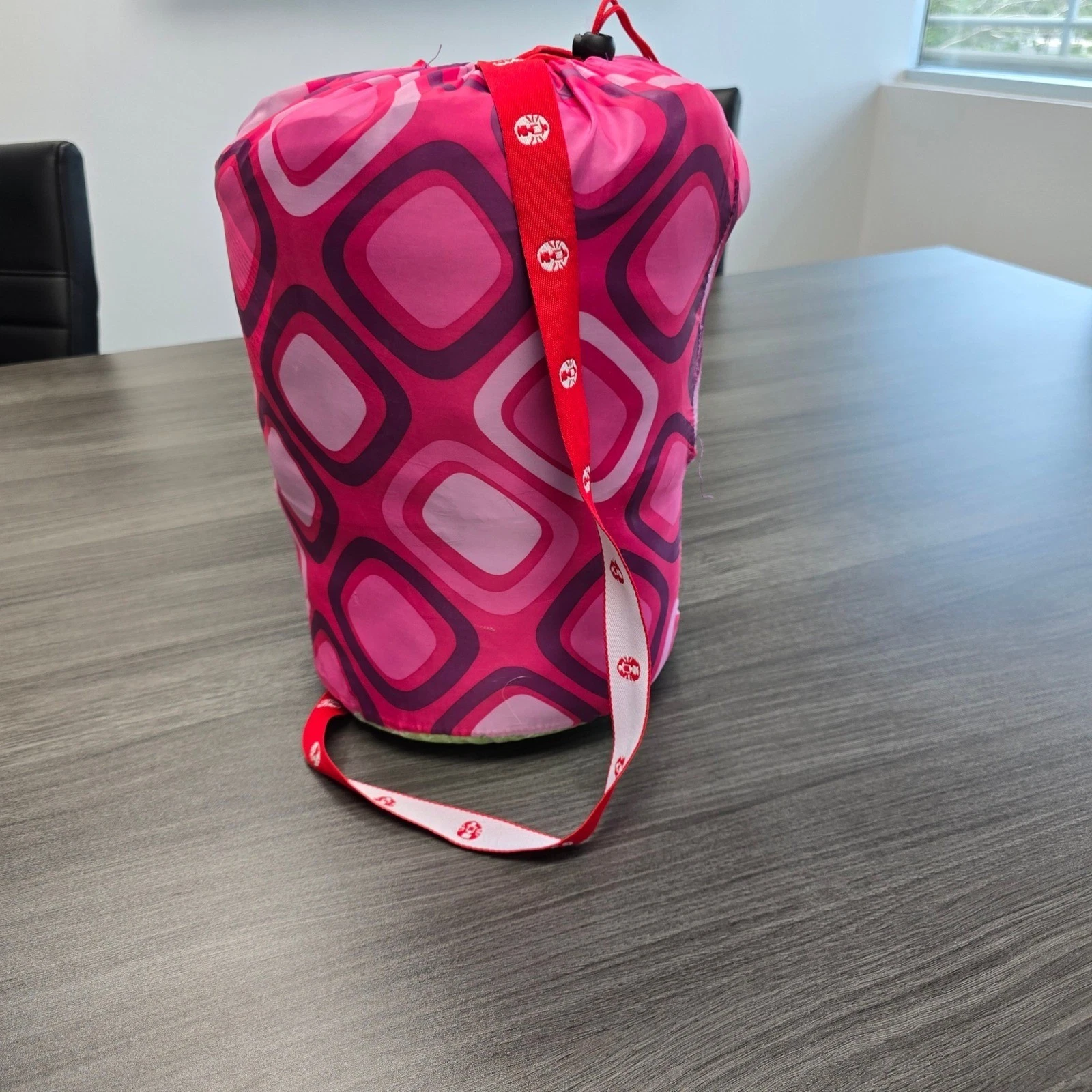 Coleman Youth Sleeping Bag Purple Pink Geometric Pattern with Stuff Sack 66x26