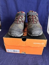 MERRELL Hilltop Boys 7 Youth Mid Quick Close Waterproof Brown Hiking Boots Med.