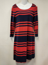 Old Navy Shift Sweater Dress M Red Navy Stripes Coastal Nautical 3/4 Sleeves
