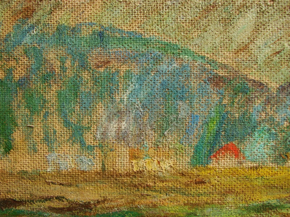 Pintura al óleo soviética ucraniana postimpresionismo paisaje marino montañas río prado Foto 3 de 4