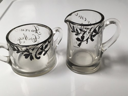 Antique Heavy Glass Nouveau Style Cream and Sugar Souvenir Los Angeles
