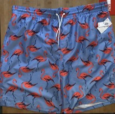 Men  s XXL OLD NAVY 8  Above Knee Blue Swim Trunks w/ Allover Flamingos NWTS
