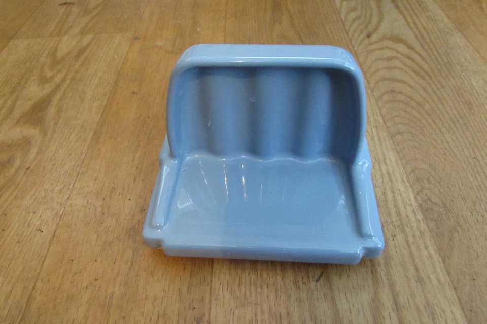 Plato porta jabón de cerámica azul claro vintage retro de mediados de siglo #1005 Foto 3 de 4