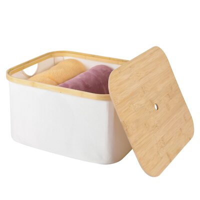 ANMINY Storage Bin with Removable Bamboo Lid Handles Canvas Basket Box Stacka...