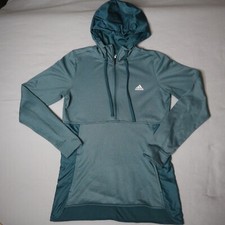 ADIDAS Climawarm Hooded Sweatshirt Womens Medium Teal Gym Training 1/2 Zip Coat