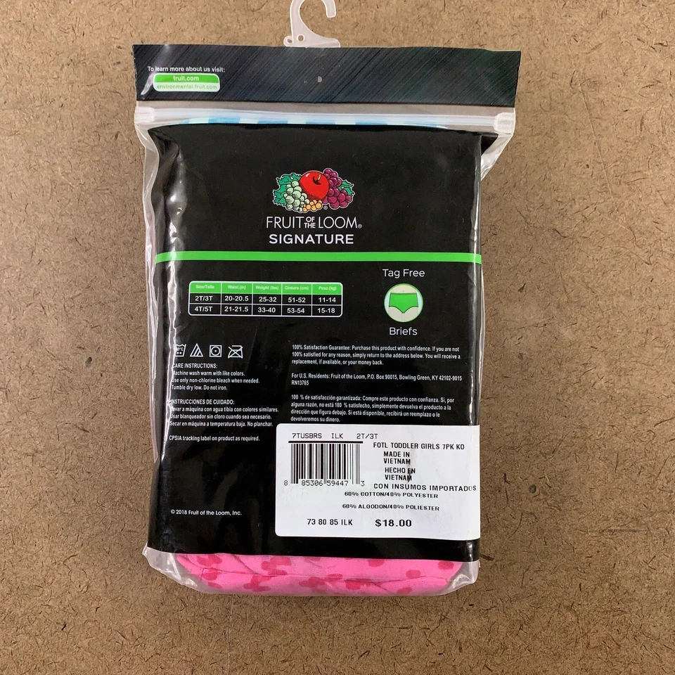 Paquete de 7 calzoncillos ultra suaves coloridos Fruit of the Loom para niñas pequeñas talla 2T/3T nuevos con etiquetas Foto 3 de 4