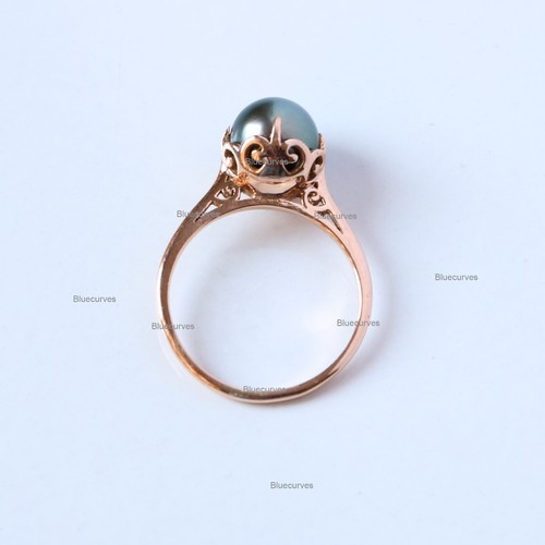 8.5mm Natural Black Pearl Mountain Setting Engagement Ring 14k Rose Gold - Picture 16 of 20