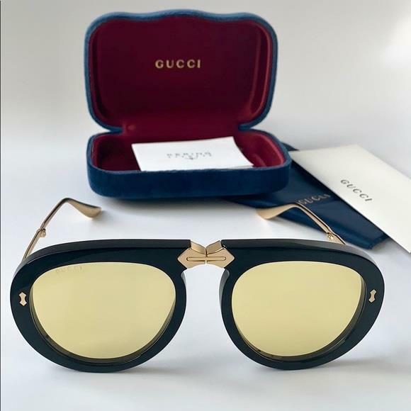 GUCCI GG0306s 002 OVERSIZED FOLDABLE Black &Gold Sunglasses