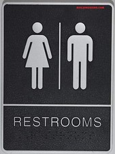 Unisex Bathroom Restroom Sign Black,6x9 Comes with Double Sided...-REF24-1027
