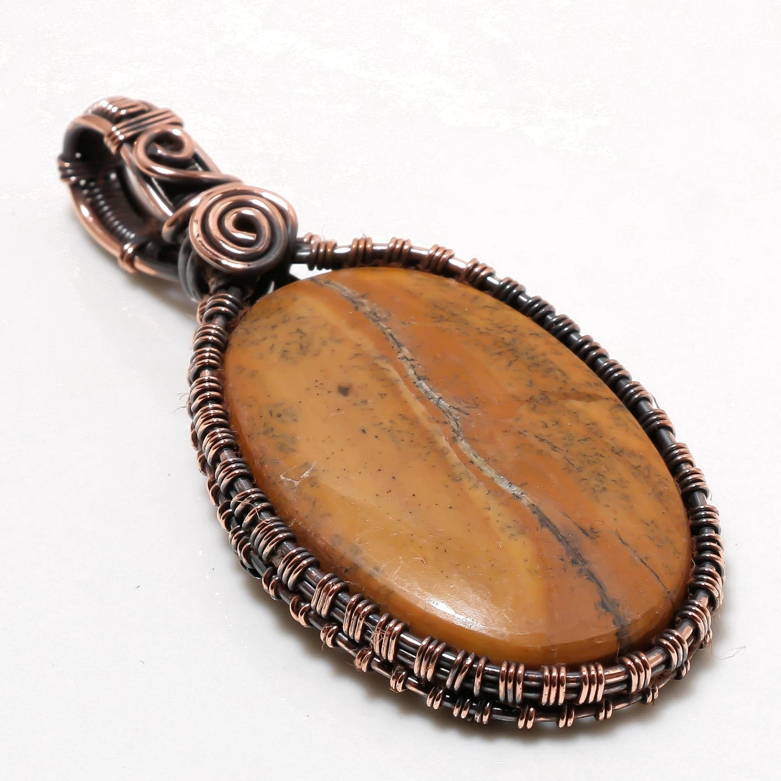 VETEMENTS Quadro Diaspro Gemma Ciondolo Fatto a Mano Filo Etnico Avvolgente Rame Gioielli 2 6" L5