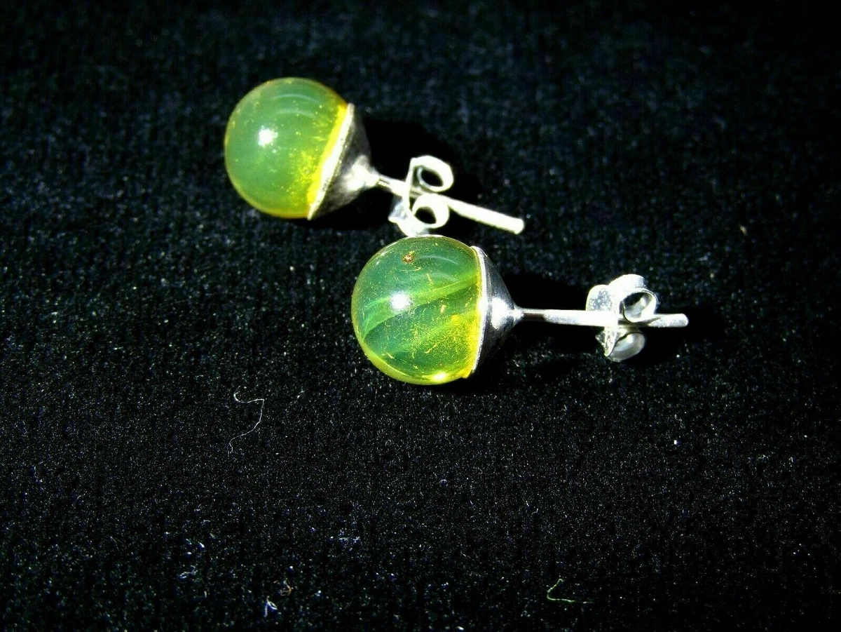 Dominican Amber Earrings Green Natural Stone Silver Beads 9.28 mm