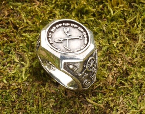 Sterling Silver Men's Metal Detector  / Treasure Hunting Ring Confederate Buckle