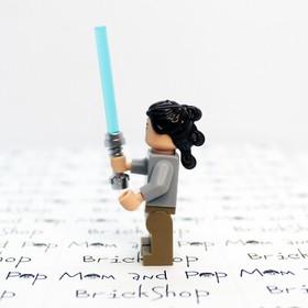 LEGO Star Wars Rey Jedi Minifigure with Blue Lightsaber and Dark Tan Robe