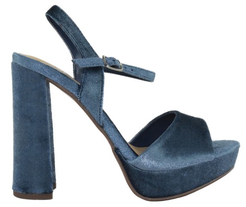 Delicious Shoes Women Ankle Strap Thick High Heel Peep Toe Platform Blue FOREST - Picture 2 of 2