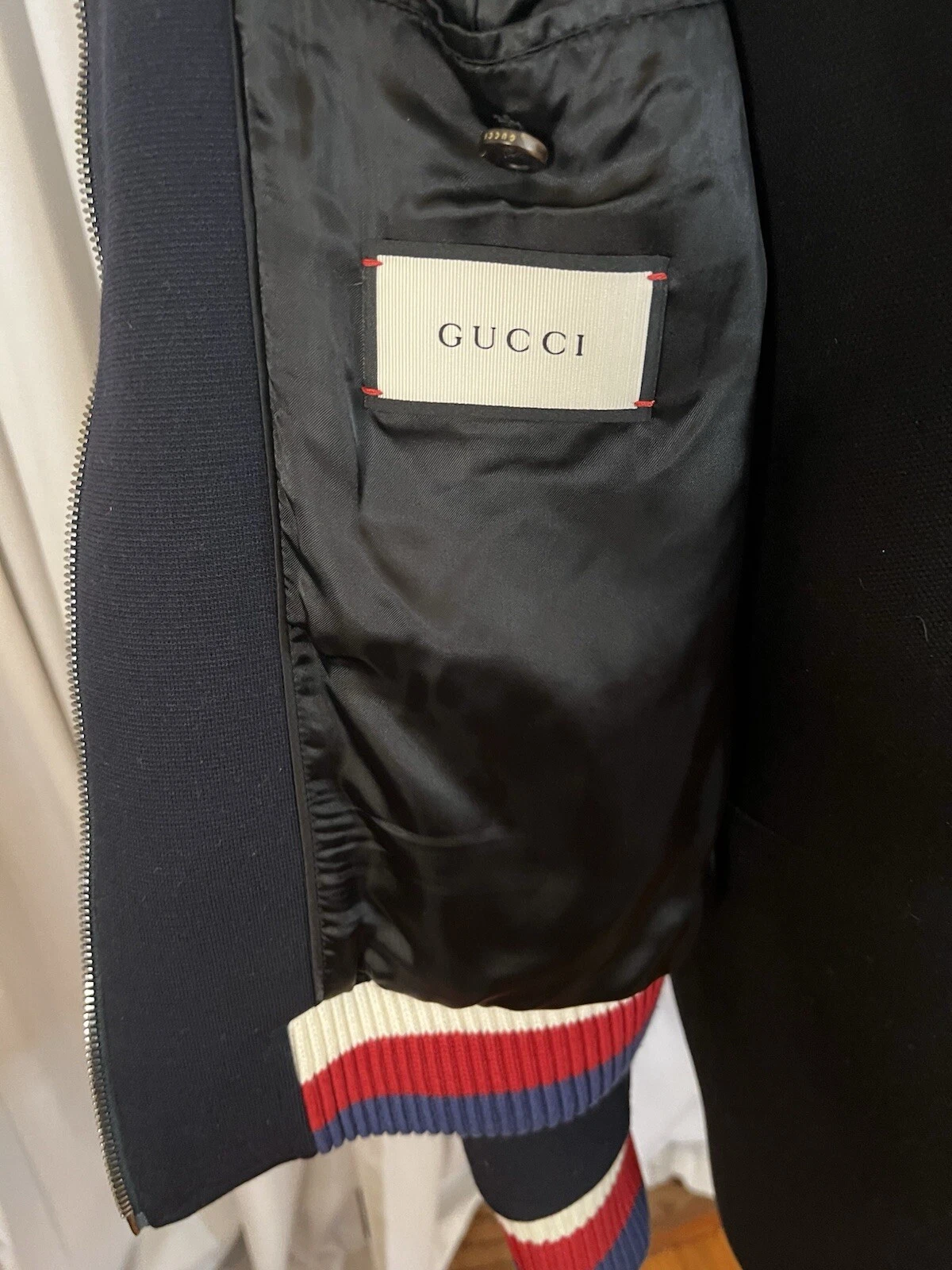 Gucci Giacca Uomo Varsity Lana Navy In Ottime Condizioni Tg XL