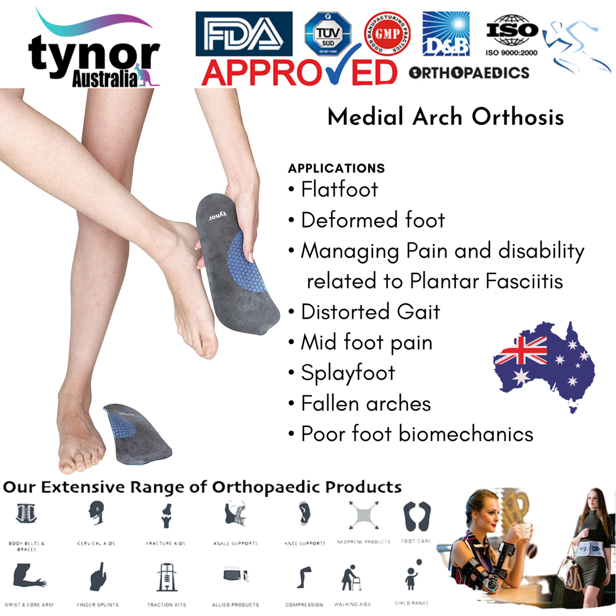 Tynor® Splayfoot Medial Arch Orthosis Flat Orthotics Plantar