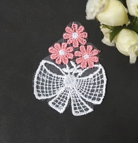 White w/Orange or Coral Pink Flower Lace Patch Motif Appliques Crafts Supply A49 - Picture 8 of 14