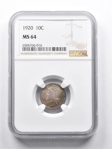 MS64 1920 Mercury Dime NGC INSANE Color *1458