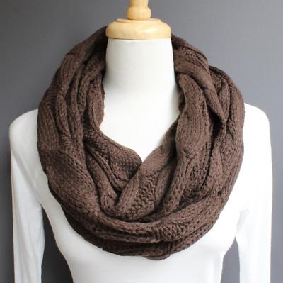 Dark Brown chunky cable knit circle infinity endless loop long soft ...