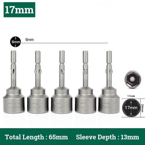 5pcs 5 -19mm Round Shank Nut Driver Bit Set Hex Magnetic Metric Socket - Picture 34 of 36