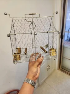 100% Handmade House Rectangle 304 Stainless Steel Wire Birdcage Copper Cup 61079