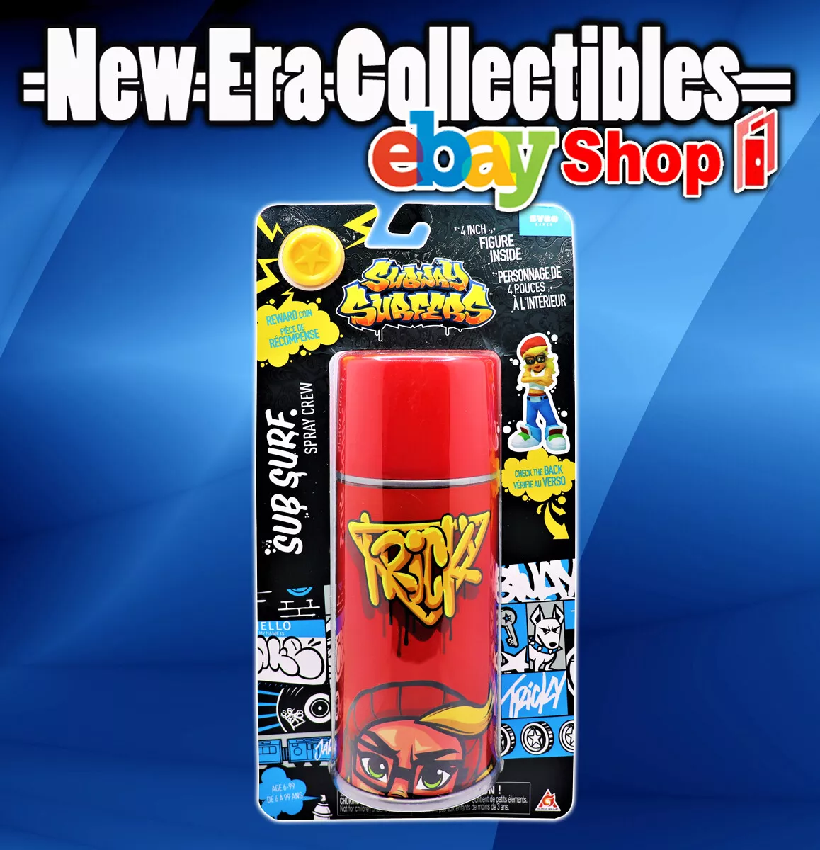 SUBWAY SURFERS SPRAY CREW 4" VINYL FIGURE TRICKY 2020 SPRAY CAN WITH  REWARD COIN