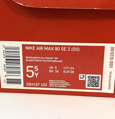 Nike Air Max 90 SE 2 (GS) White- Platinum Tint Size 5 Youth With Box - Bild 7 von 7