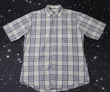 Vintage Saddlebred Short Sleeve White  Blue Plaid Button Up Shirt - Medium