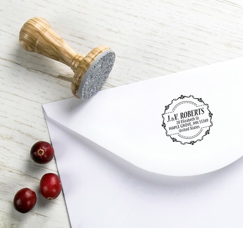 Estampilla de goma decorativa borde personalizado dirección de empresa familiar, caja de regalo - Imagen 5 de 7