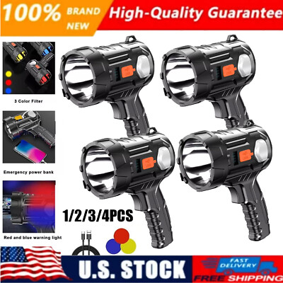 2/4PC Solar/USB Super Bright Rechargeable LED Spotlight Flashlight Searchlights