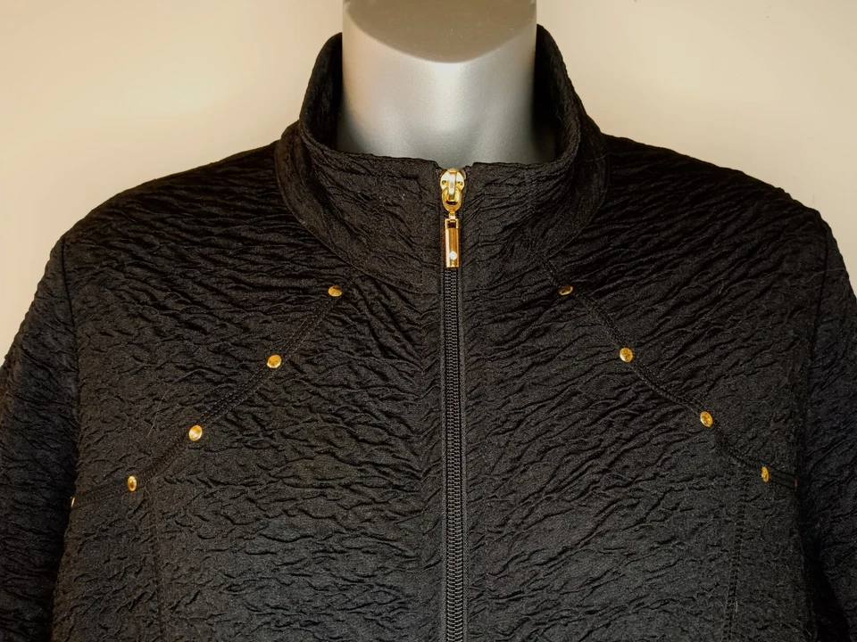 Drapers And Damon Petites Chaqueta Negra Tachuelas Doradas Cremallera Talla P/M Fiesta Informal Foto 2 de 4