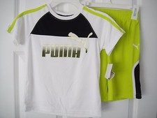 PUMA NWT Boys 2 PC Tee Top Shirt T-Shirt Shorts 100 Polyester White Green 5
